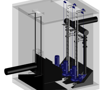 3D модель КНС из железобетона с погружными насосами Q=1565м3