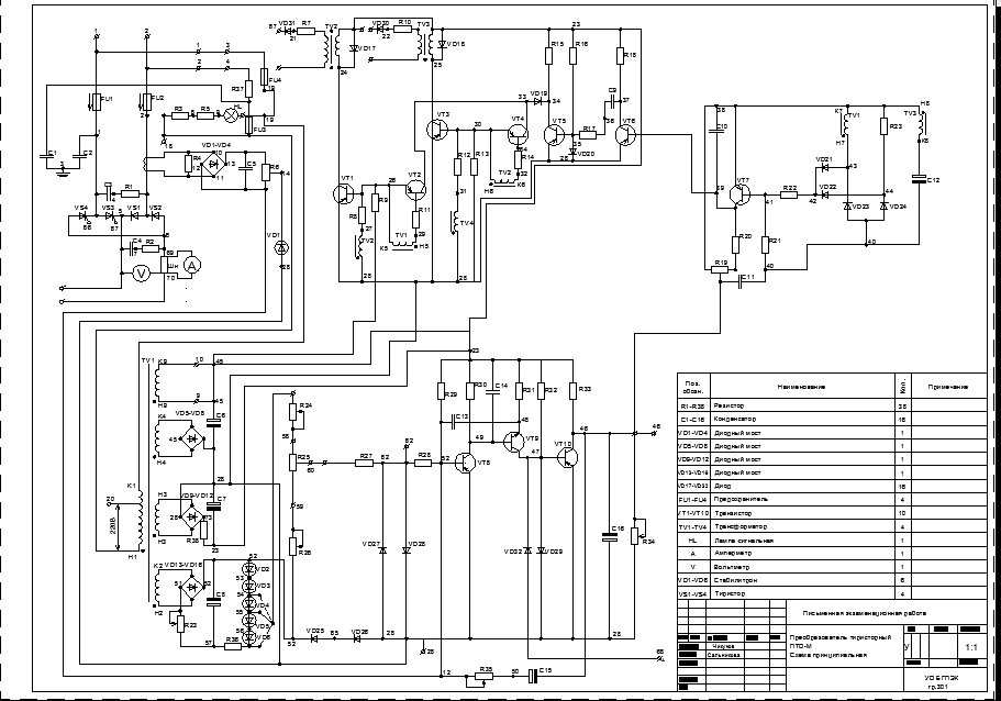 Чертеж Преобразователь тиристорный ПТО-М (принципиальная схема)