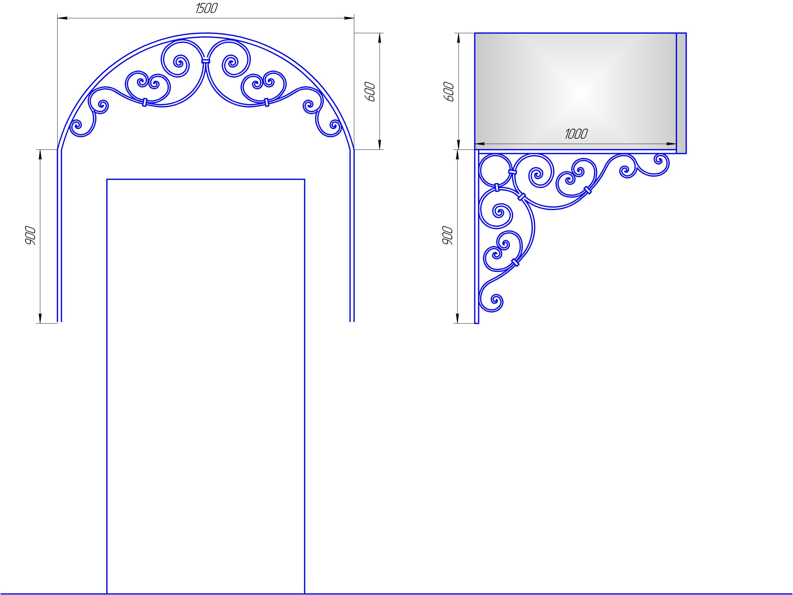 Чертеж Кованай козырек 1500*1000