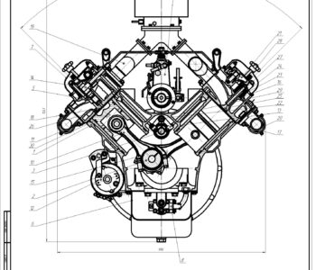 Чертеж Проектирование двигателя на шасси автомобиля МАЗ-500А