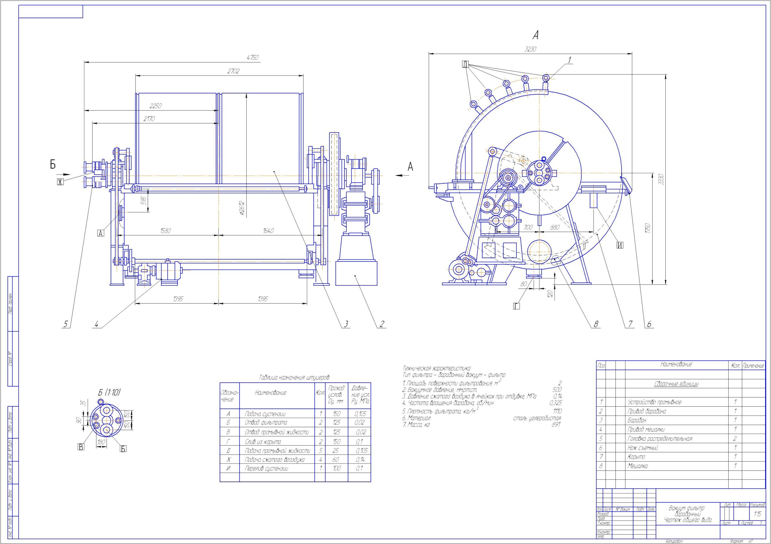 Чертеж Расчет барабанного вакуум-фильтра
