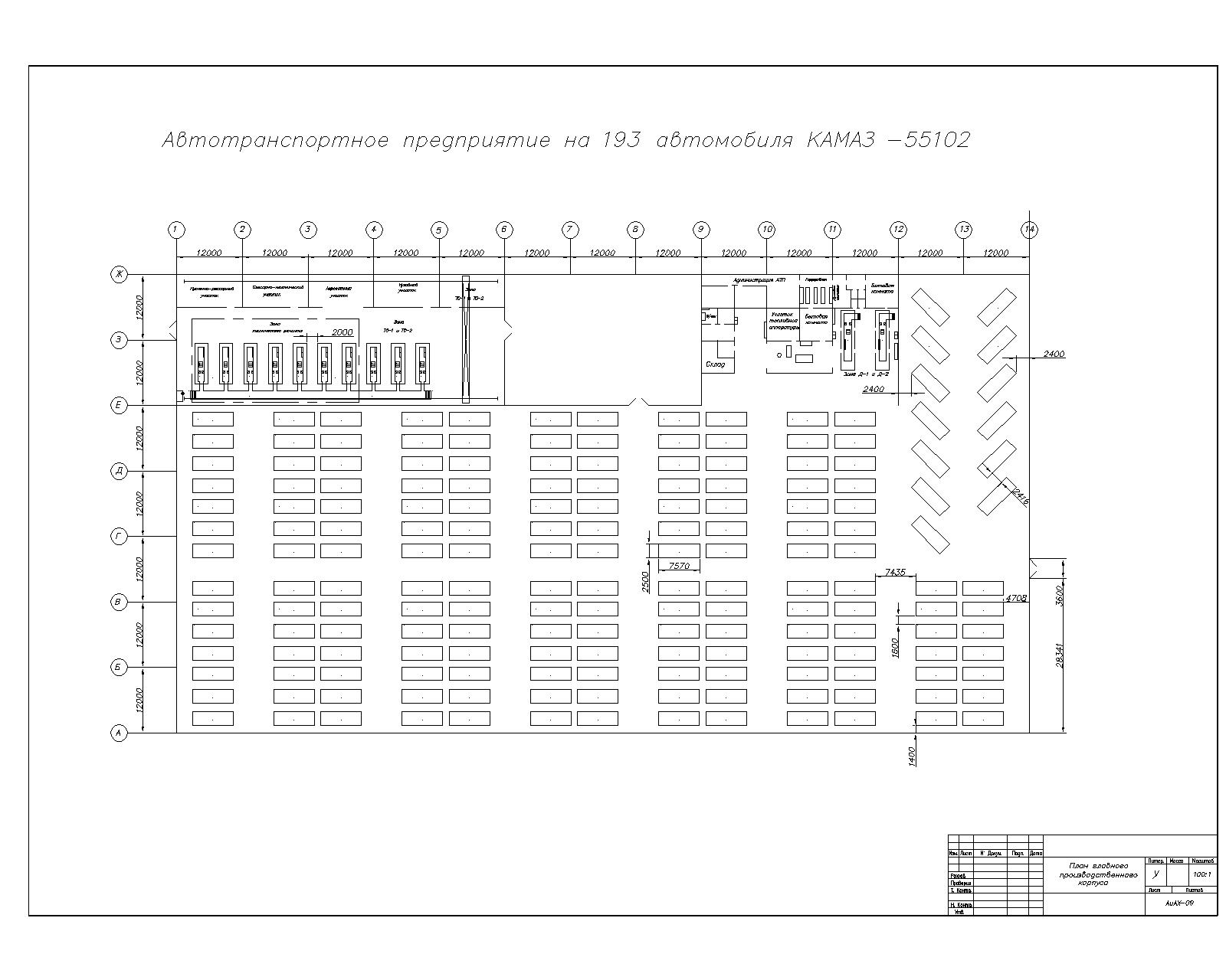 Чертеж Проектирование АТП на 193 автомобиля КАМАЗ 55102