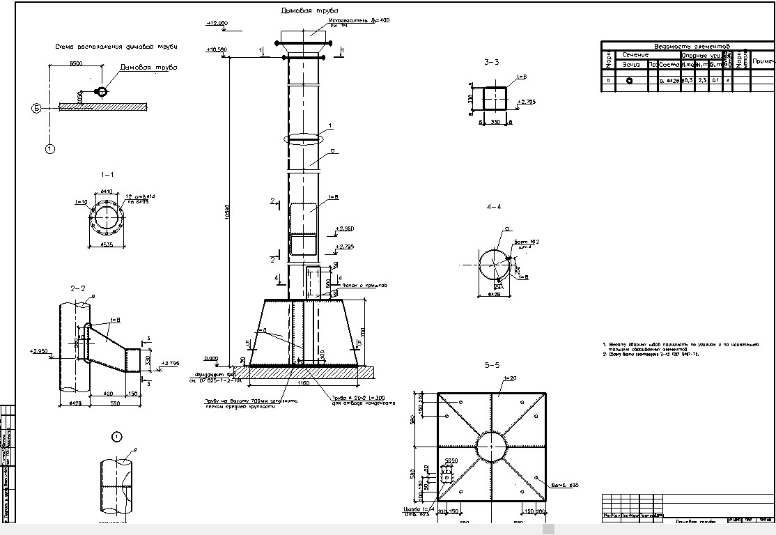 Чертеж Дымовая труба Ф 400 h=12000