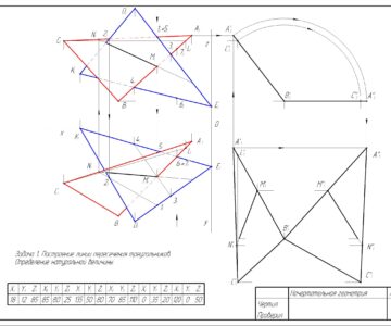 Чертеж Построение линии пересечения треугольников. Определение натуральной величины.