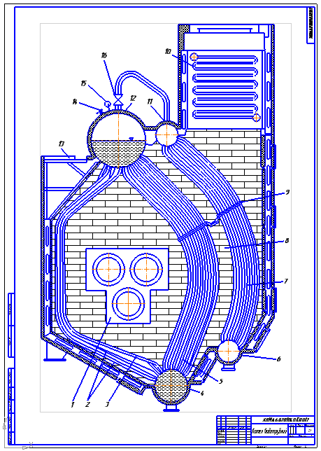 Чертеж Водотрубный котел КВ-1