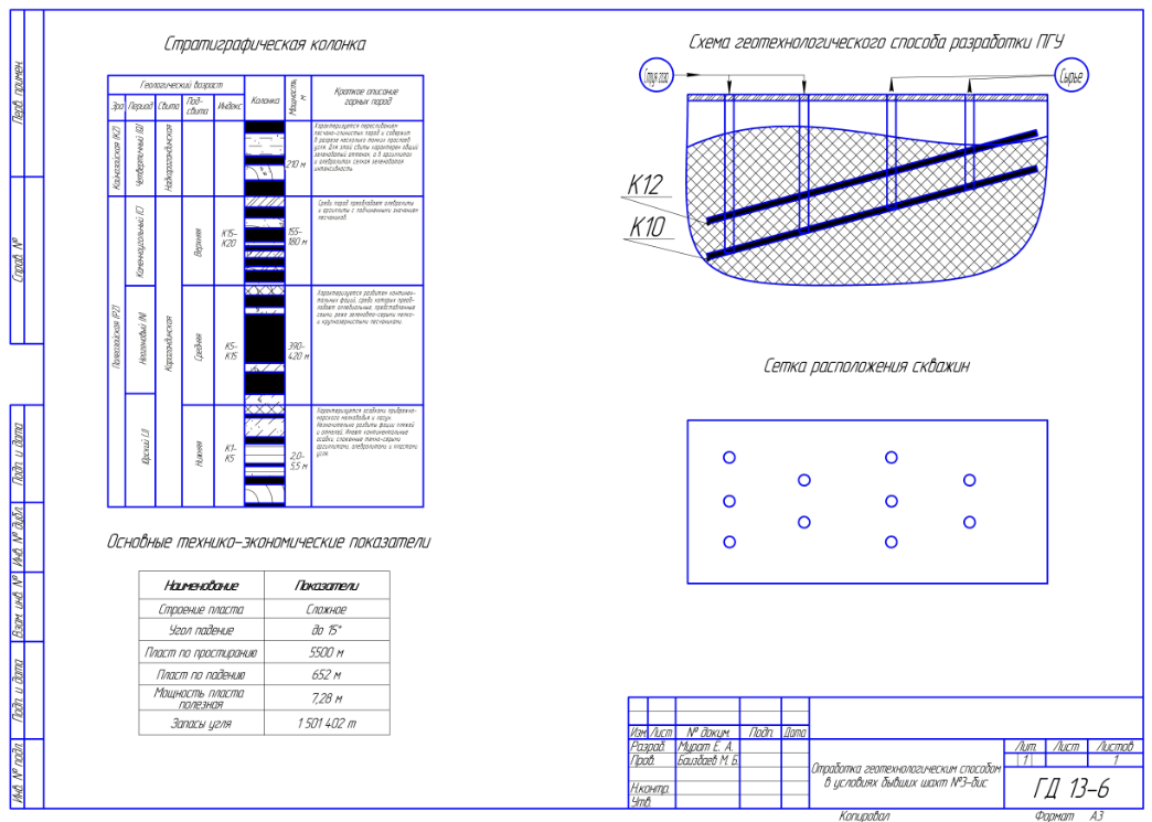 Чертеж Обоснование отработки геотехнологическим способом в условиях бывших шахт №3-бис.