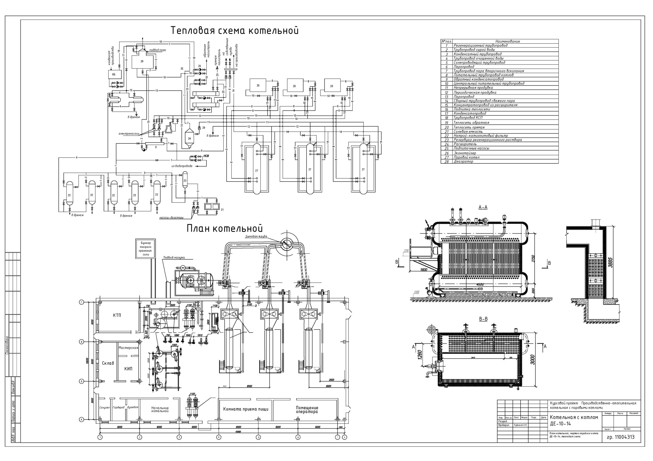 Чертеж Производственно-отопительная котельная с паровыми котлами ДЕ 10-14