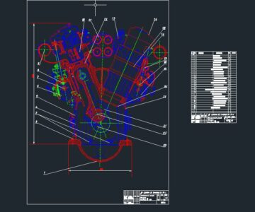 Чертеж Поперечный разрез дизельного двигателя Wartsila 18V38