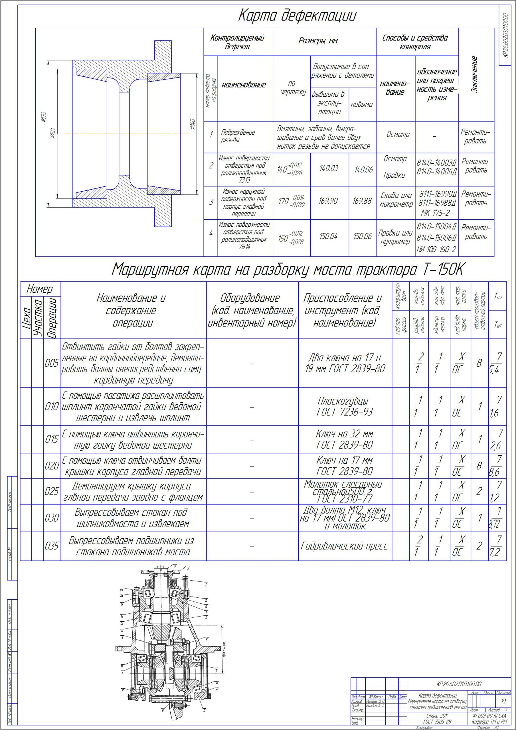 Чертеж Разработка технологии ремонта стакана подшипников моста трактора Т-150К