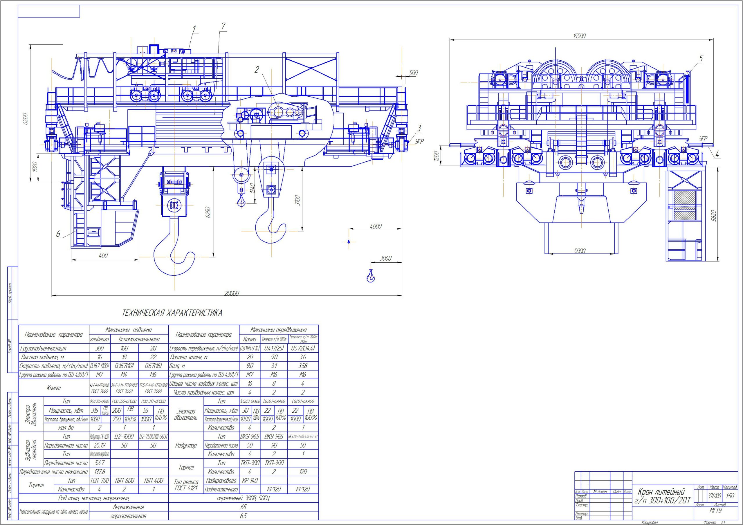 Чертеж Расчет основных параметров литейного крана 300 т