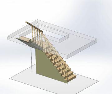 3D модель Лестница на второй этаж с поворотной площадкой