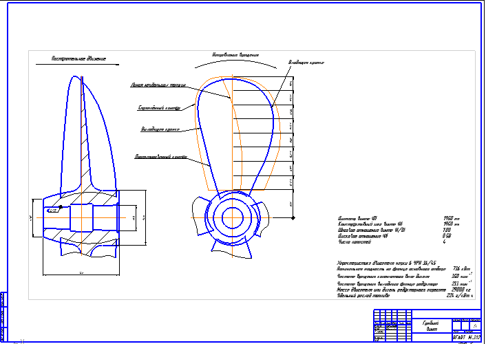 Чертеж Расчёт и анализ пропульсивного комплекса судна