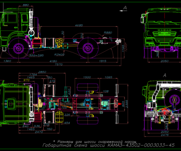 Чертеж Габаритный чертеж шасси КАМАЗ 43502