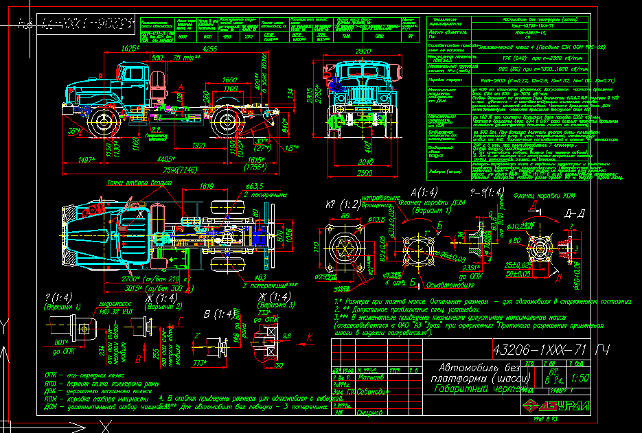 Чертеж Габаритный чертеж УРАЛ 43206