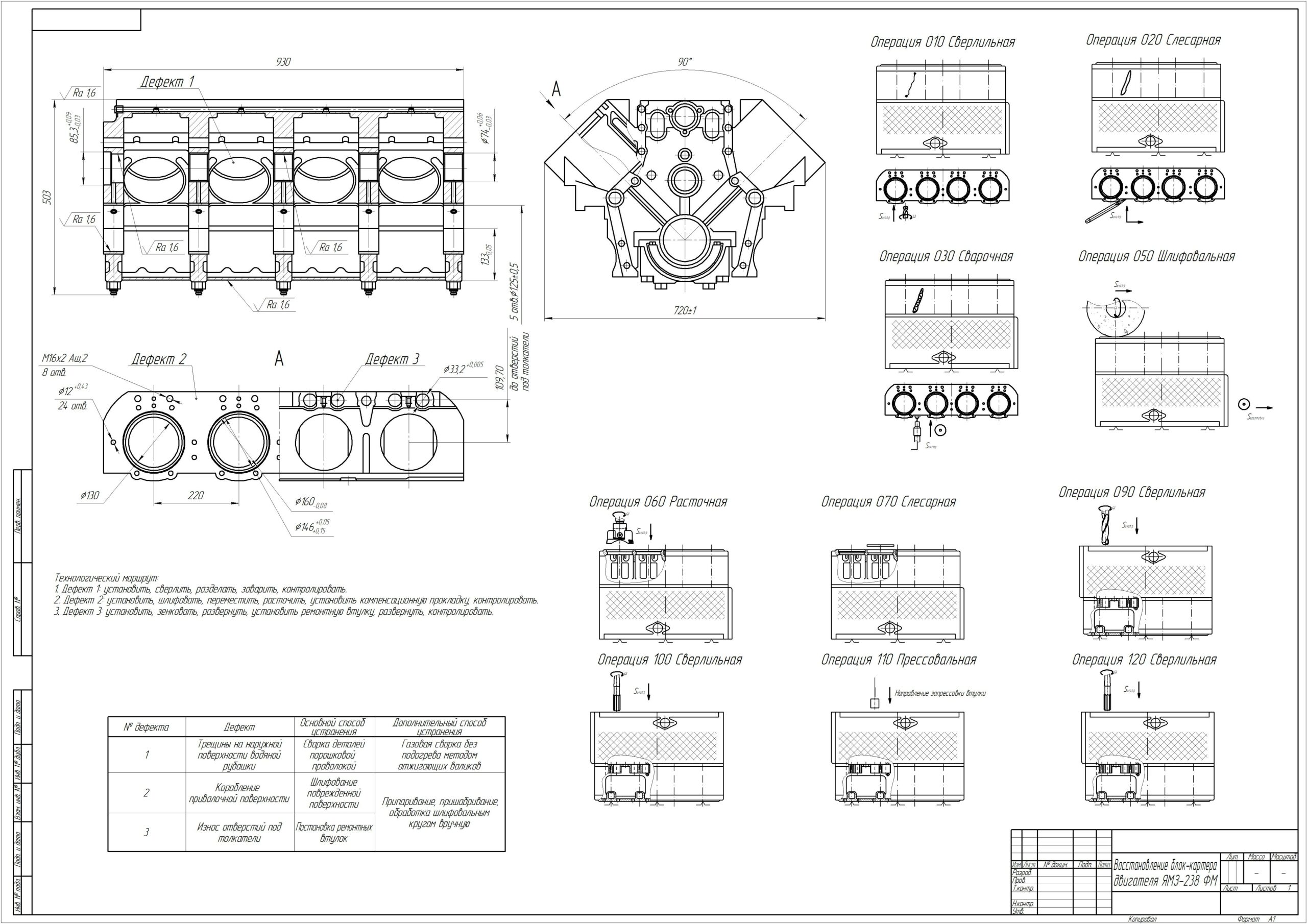 Чертеж Разработка технологического процесса ремонта блок-картера двигателя ЯМЗ-238 ФН