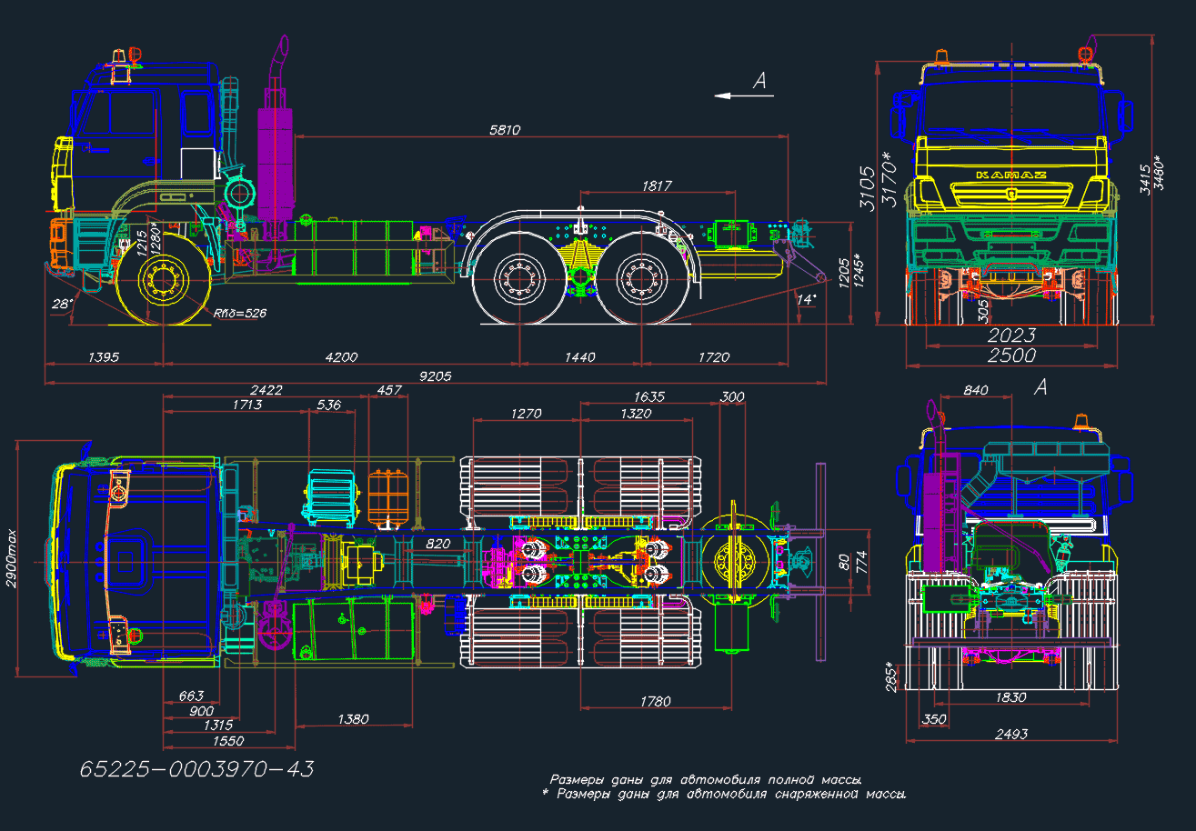 Чертеж Габаритные чертежи КАМАЗ-65225