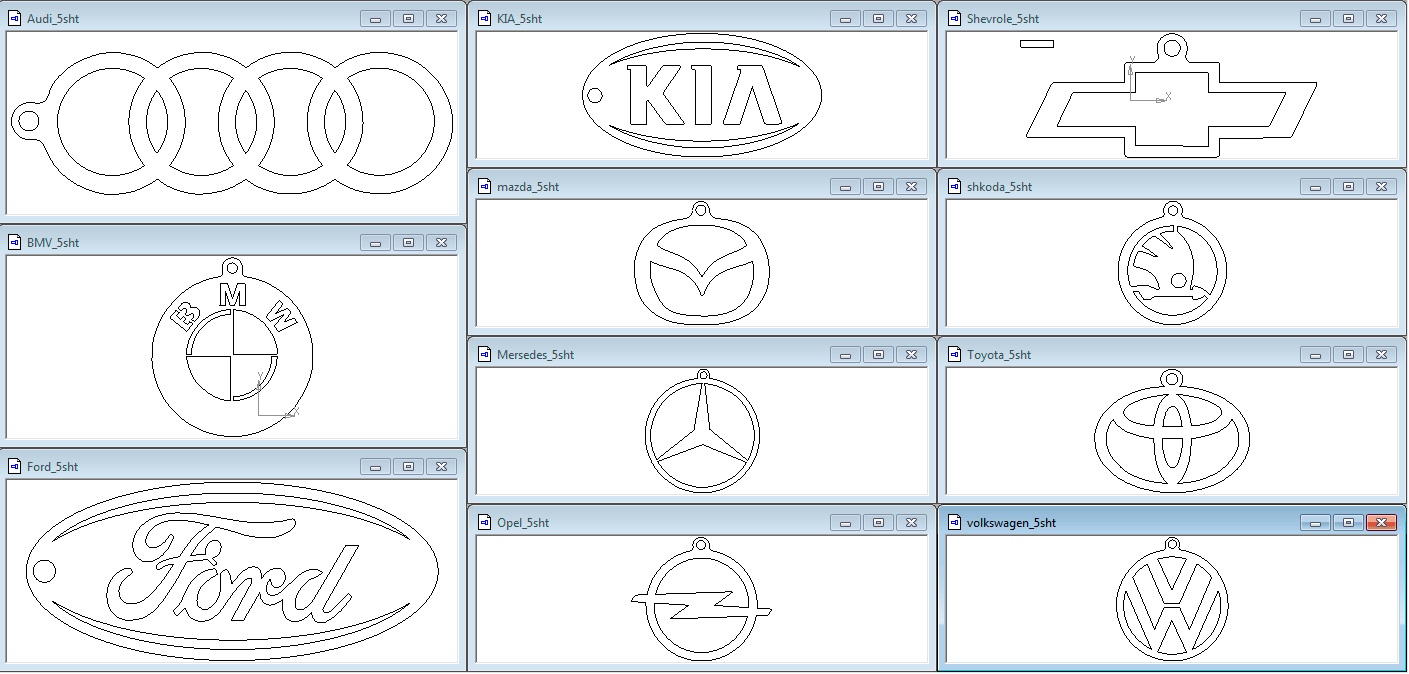 Чертеж Брелки логотипы авто