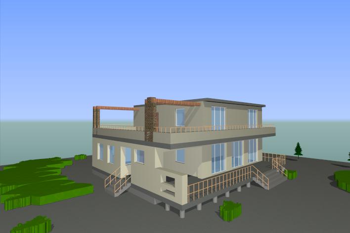 3D модель Архитектурный проект частного жилого дома с плоской кровлей