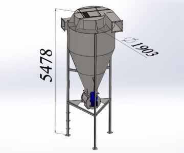 3D модель Циклон Н=5500 диаметр 1900мм со шлюзовым затвором.
