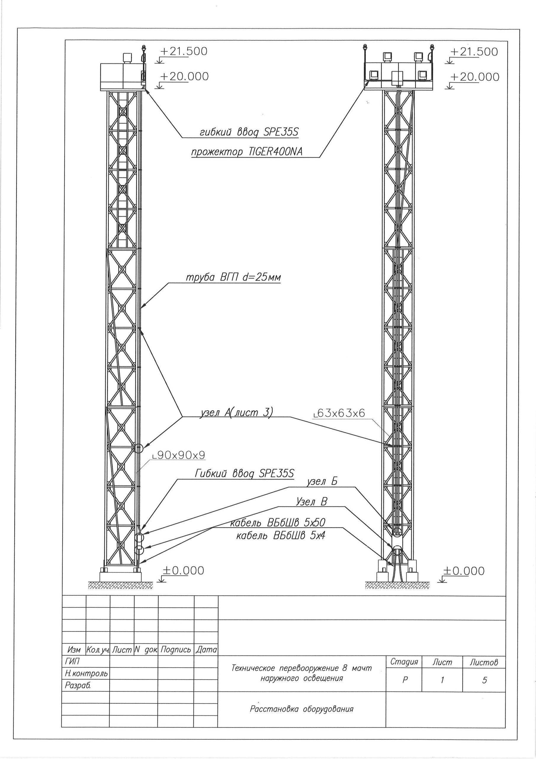 Чертеж Техническое перевооружение 8 мачт наружного освещения