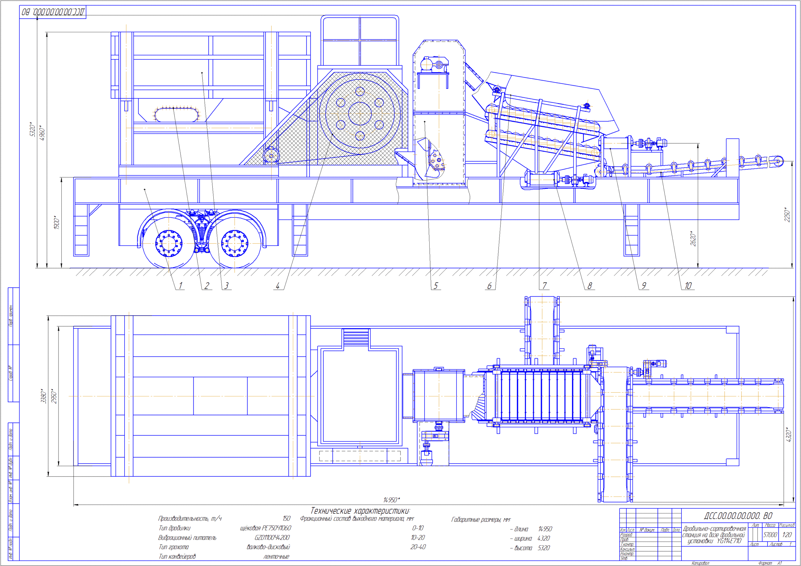 Чертеж Дробильно-сортировочная станция на базе дробильной установки YG114E710