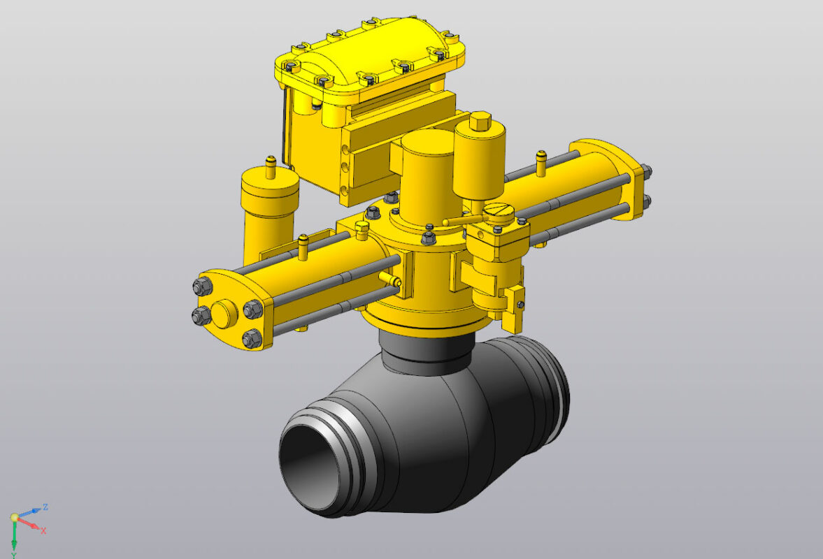 3D модель Кран шаровой c пневмогидроприводом DN 150