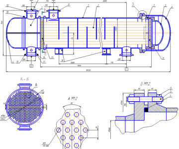 Чертеж Проект горизонтального кожухотрубного теплообменника с плавающей головкой 1000 ТПГ-2.5-М2 / 25Г-9-Т-2-В