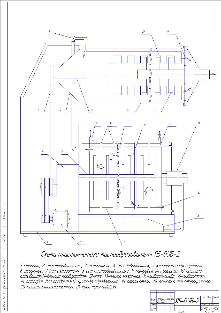 Чертеж Схема пластинчатого маслообразователя Я5-ОУБ-2
