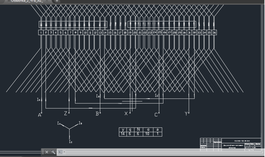 Чертеж Расчёт обмотки статора трёхфазного асинхронного двигателя