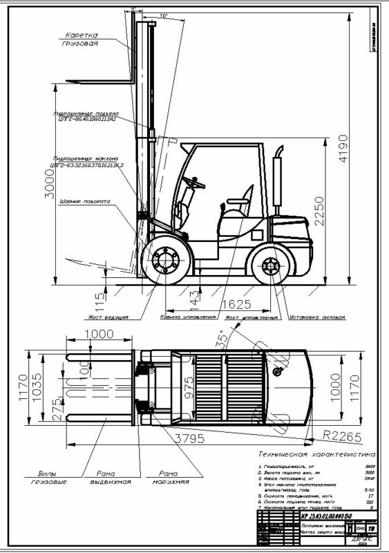 Чертеж Расчет механизмов вилочного погрузчика 2,6т