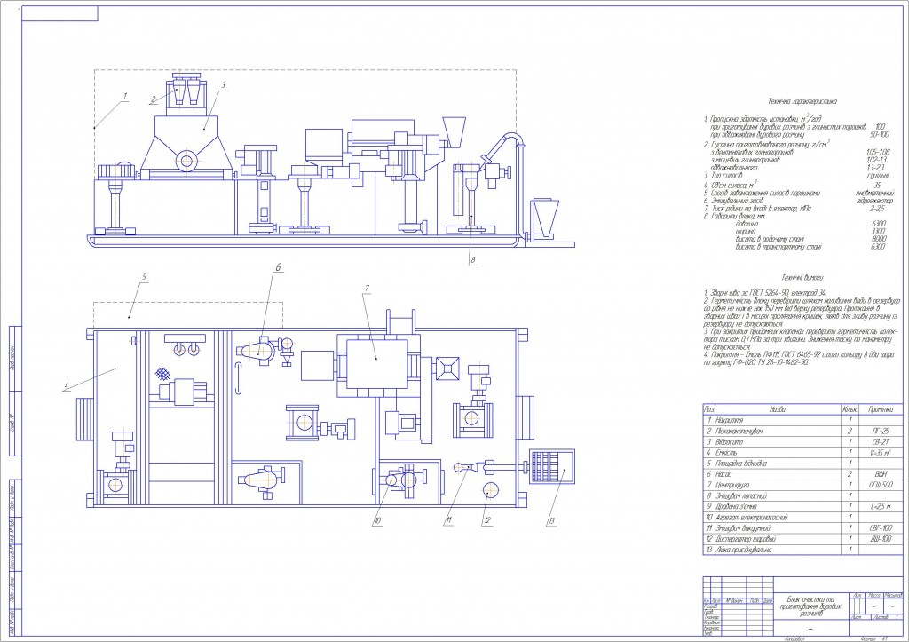 Чертеж Блок очистки и приготовления буровых растворов (А1).