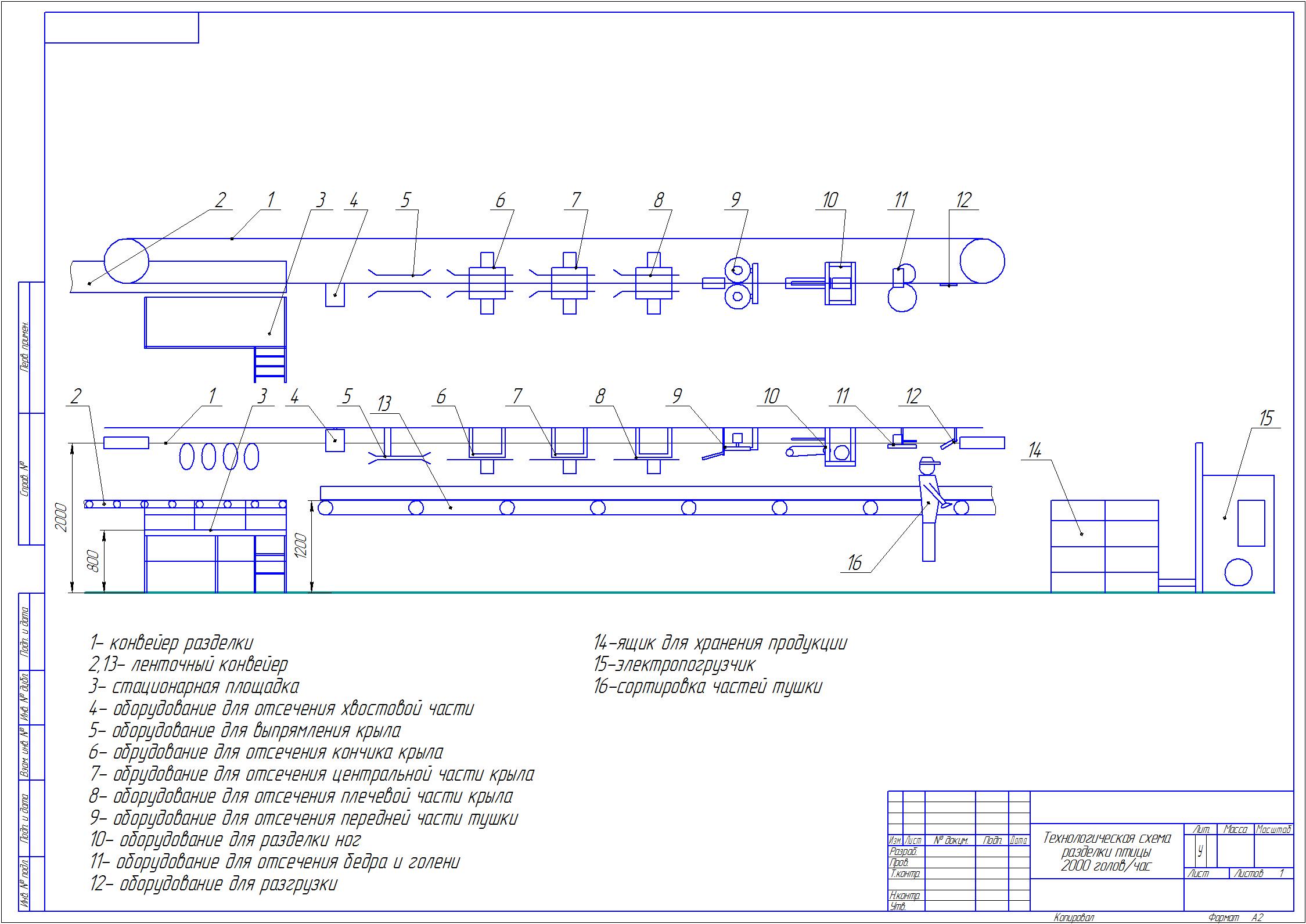 Чертеж Проектирование линии убоя птиц мощностью 2000 штук в час