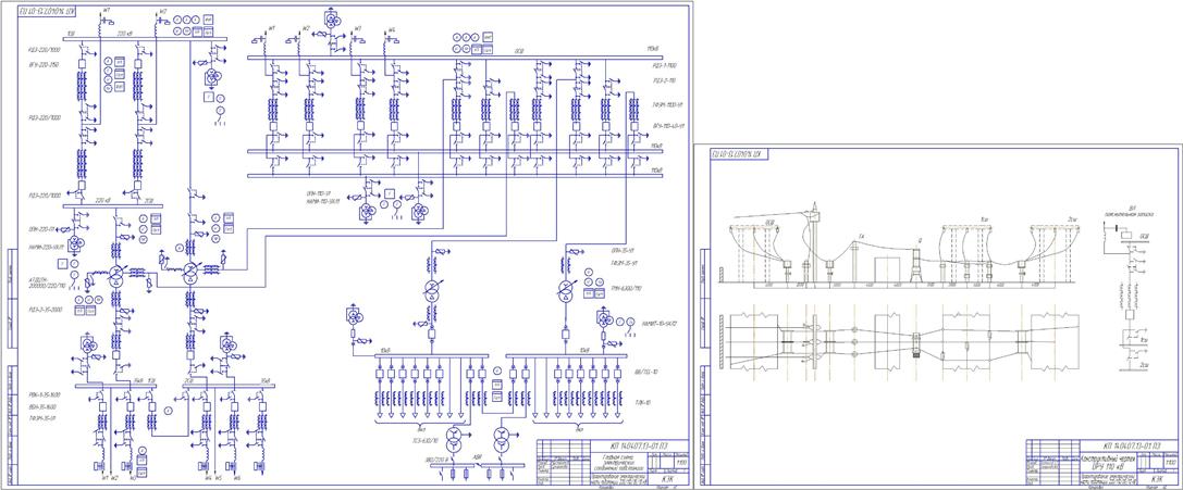 Чертеж Проектирование электрической части подстанции 220/110/35/10 кВ