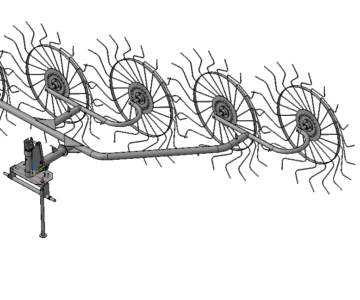 3D модель Грабли ворошители пяти колесные для переворачивания и сбора в валок сена
