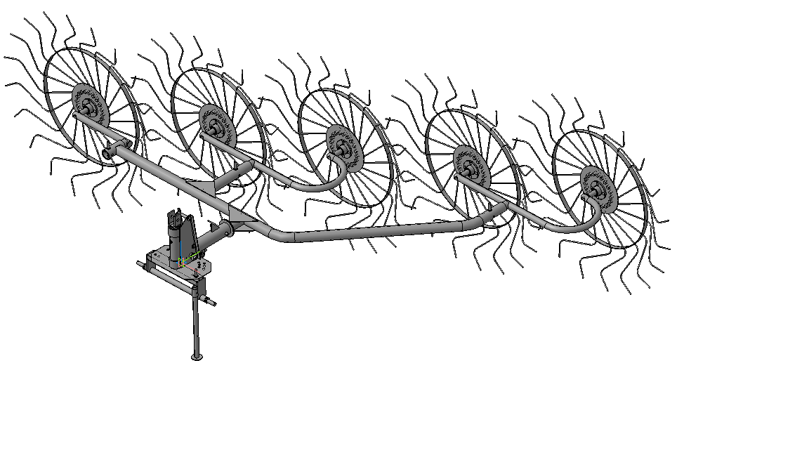 3D модель Грабли ворошители пяти колесные для переворачивания и сбора в валок сена