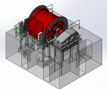 3D модель Компоновка шахтной подъемной машины Ц2,5х2