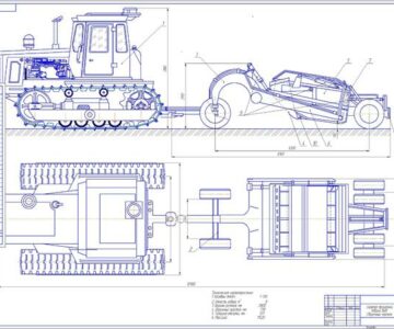 Чертеж Проект скрепера на базе тягача Т-130