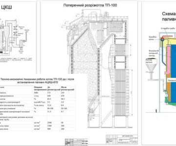 Чертеж Модернизация парового котла ТП-100 путем установления топки АЦКШ-670