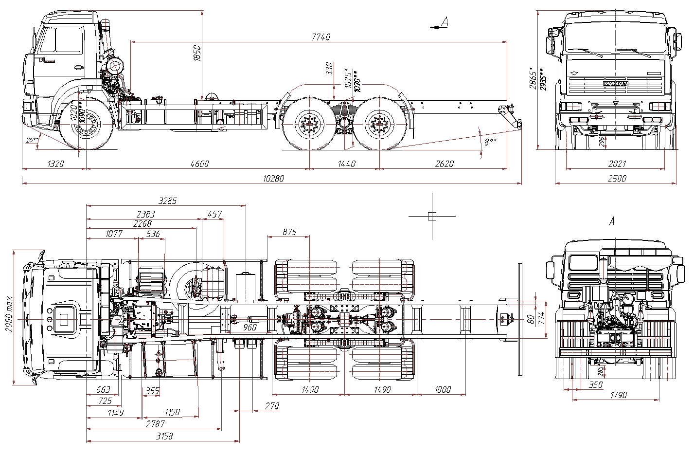 Чертеж Габаритный чертеж КаМАЗ-6520