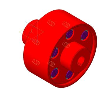 3D модель Муфта упругая втулочно-пальцевая с тормозным шкивом D=200 мм.