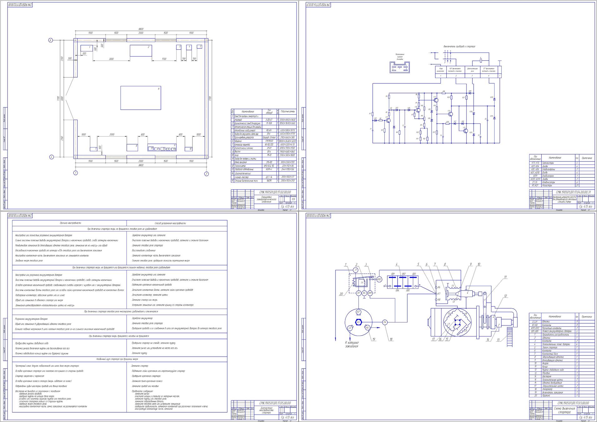 Чертеж Основная часть. Проектирование электротехнического отделения. Специальное задание. Диагностика стартера