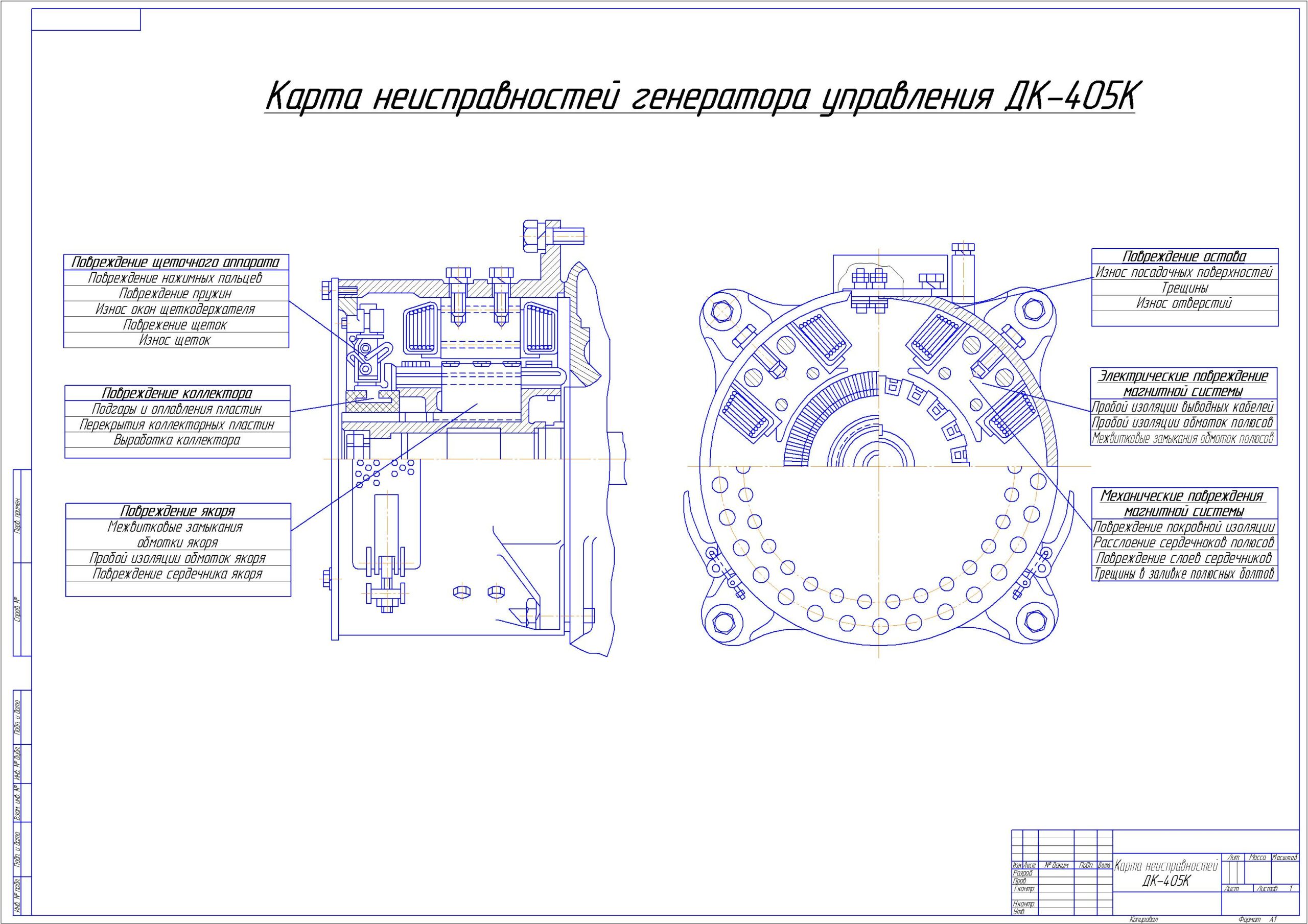 Чертеж Карта неисправностей генератора ДК-405К