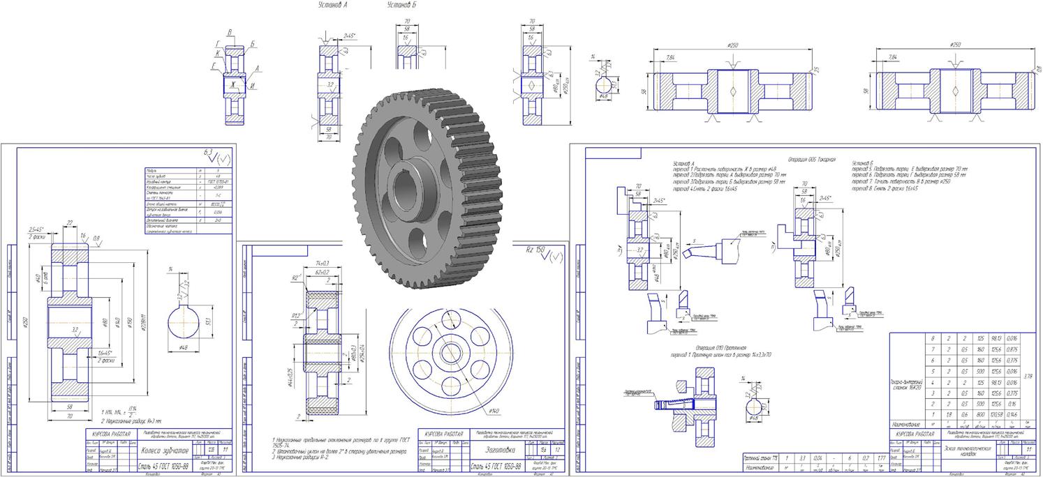 3D модель Разработка технологического процесса изготовления детали Зубчатое колесо