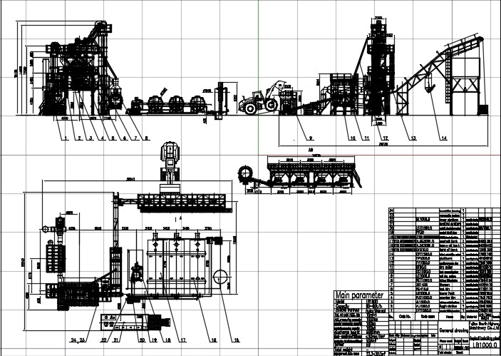 Чертеж Асфальтобетонный завод LB1000 в трех видах М1:100
