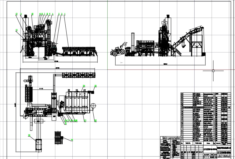 Чертеж Асфальтный завод LB1500 в трех видах М1:120