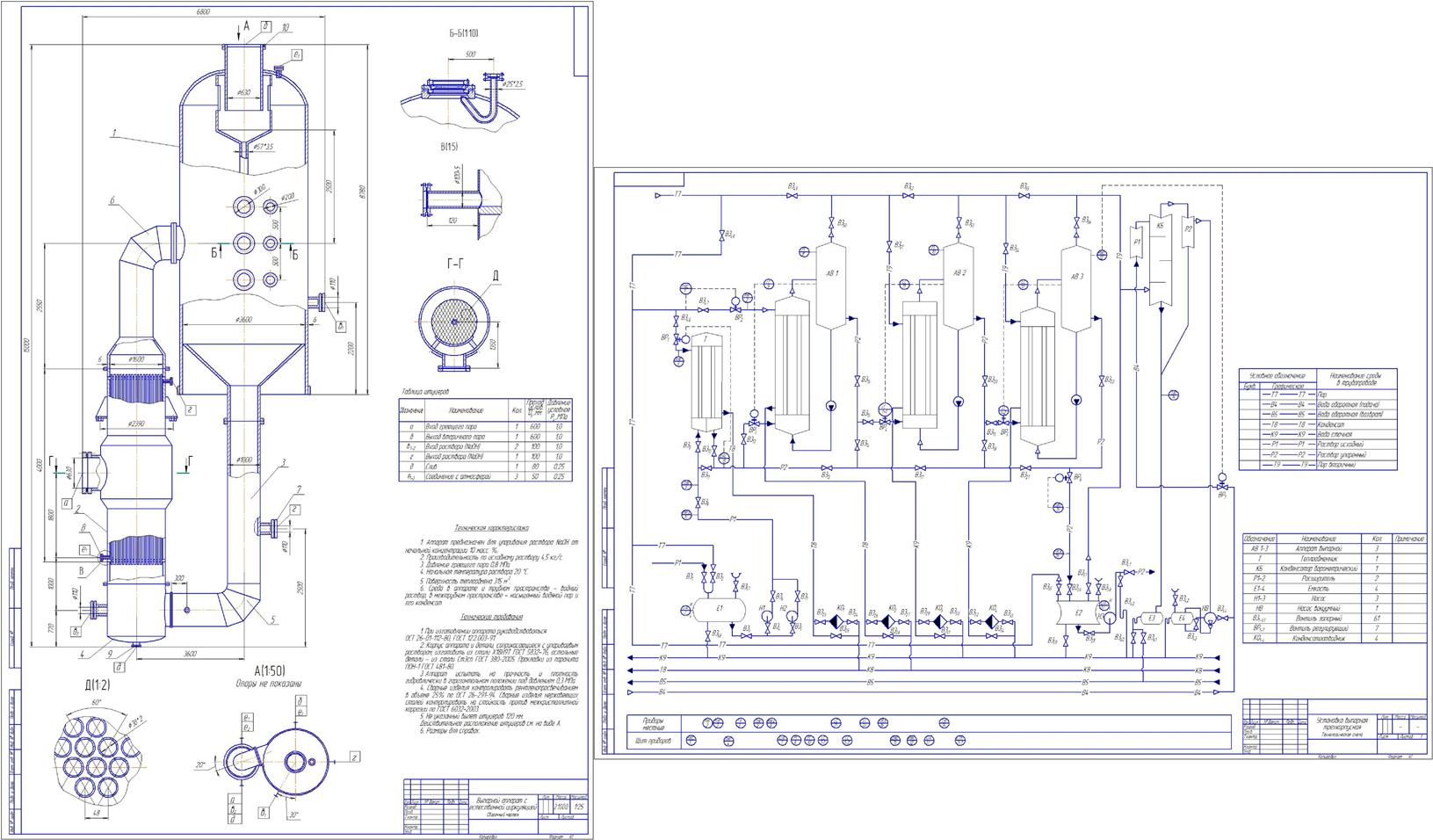 Чертеж Расчет выпарной установки для упаривания раствора NaOH