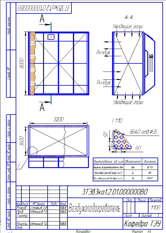 Чертеж Тепловой расчёт воздухоподогревателя