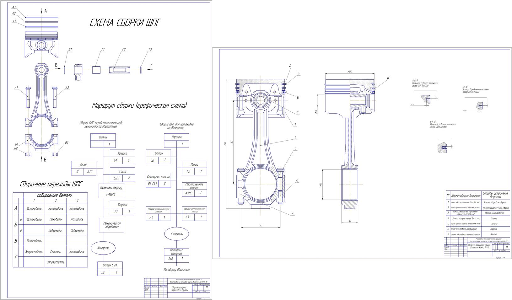 Чертеж Восстановление поршневой группы двигателя КамАЗ 54115