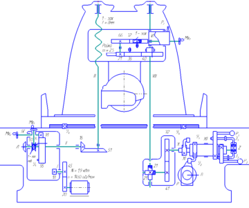 Чертеж Кинематическая схема плоскошлифовального станка модели 3724