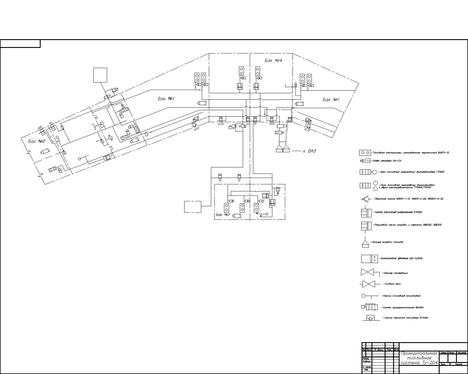 Чертеж Принципиальная схема топливной системы самолета Ту-204